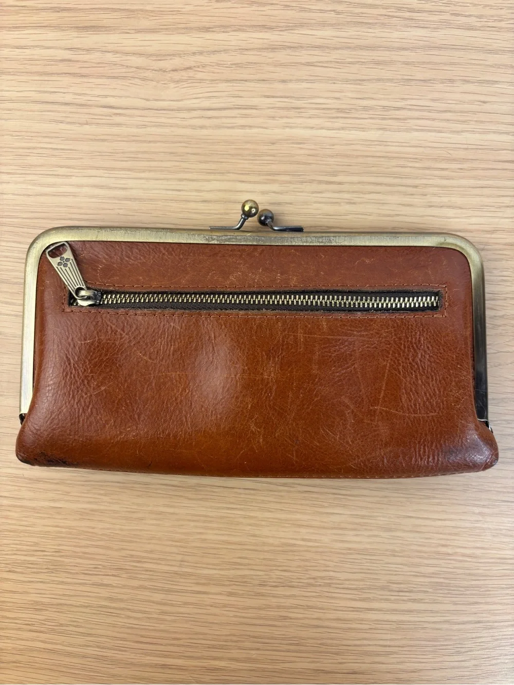 Patricia Nash Tan Leather Frame Kisslock Clutch Wallet